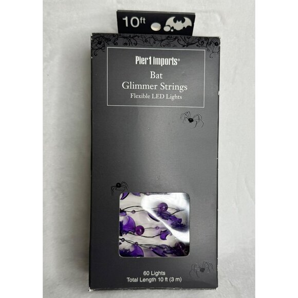 Pier 1 Imports Bat Glimmer Strings Flexible LED Lights 10ft 60 Lights Halloween - Picture 1 of 12